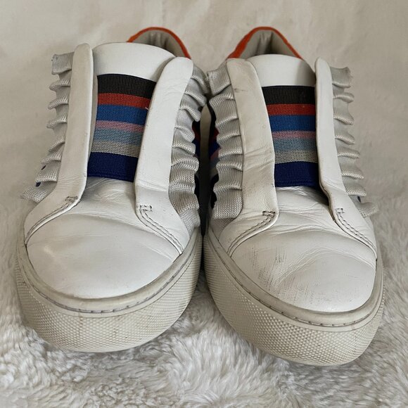 Tory Sport Women's White Leather Ruffle/Striped Sneakers Size: 7.5 - Picture 2 of 13
